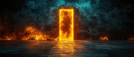 Poster - Open door in a dark room with mysterious illumination creating an intriguing atmosphere