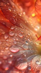 Poster - Macro shot of a glowing flower petal covered in dew, cinematic intricate natural detail