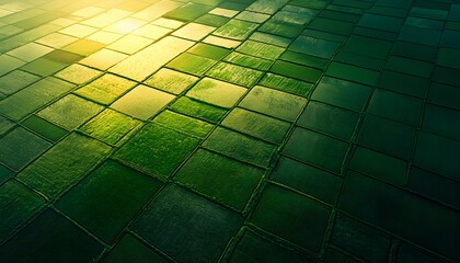 Poster - Aerial view of glowing rice paddies reflecting soft golden light, cinematic symmetrical natural beauty