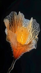 Poster - Macro shot of glowing morning dew on a delicate flower petal, cinematic intricate natural detail