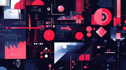 abstract geometric composition red blue technology design