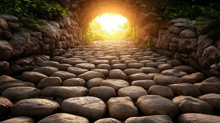 Poster - Rock tunnel with shadowy doorway inviting exploration in a natural landscape environment
