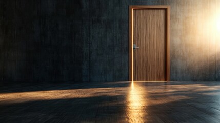Poster - Door in a dark room with light streaming through the open doorway creating a contrast effect
