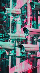 Poster - Surveillance Cameras on Modern Building with Abstract Reflection