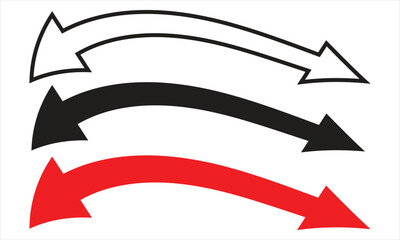 Poster - Double headed curve arrow icon set. Replaceable vector design. Black white and red arrows set.  exchange linear sign on white background. Curved arrows. dual semi circle arrow. 