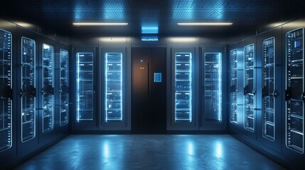 Poster - Modern Data Center with Advanced Technology and Illuminated Equipment