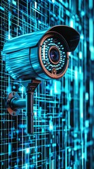 Poster - High-Tech Security Camera with Digital Background and Blue Light