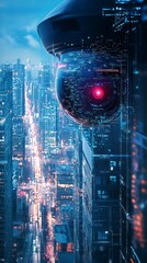 Poster - Surveillance Technology Overlooking Urban Skyline at Night