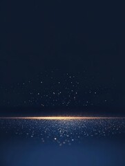 Wall Mural - Dark blue background with glowing particles and bokeh lights. Abstract dark blue background for product presentation, display, or studio room with blurred reflection on the floor.