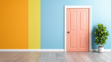 Poster - Bright doorway with a plant and rays of light illuminating the entrance in a serene setting