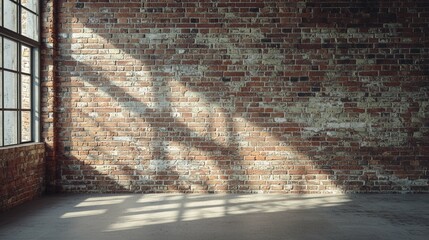 Poster - Textured Red Brick Wall with Natural Light and Shadow Play