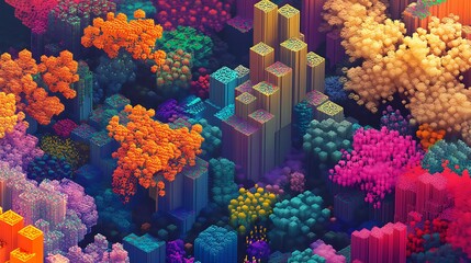 Poster - Vibrant Pixelated Coral Reef: A Digital Masterpiece