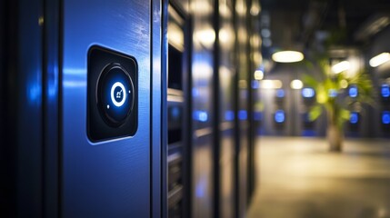 Poster - Modern Server Room with Interactive Control Panel and Ambient Lighting