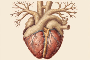 Poster - Anatomical illustration of the human heart showing detailed vascular structure and chambers in a scientific context. Generative AI