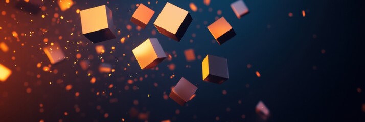 Aufkleber - Floating cubes in a vibrant, colorful background illuminate the digital landscape with a sense of depth and motion. Generative AI