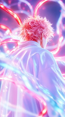 Wall Mural - Abstract digital art of person, vibrant colors, glowing lines.  Possible use  background image, poster, phone wallpaper
