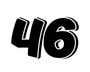 Poster - Stylized black number 46 on transparent background, with a bold, 3D appearance and shadow effects for added depth and dimension.