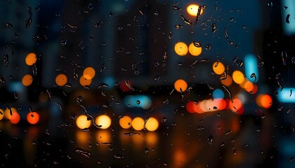 Wall Mural - a view of a city street through a rain covered window