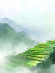 Wall Mural - Misty Mountain Rice Terraces, Farming, Landscape