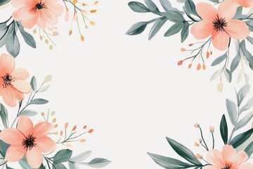 Wall Mural - Peach blossom corner frame, white background, invitation design