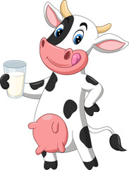 Wall Mural - cartoon happy cow holding a gall of milk