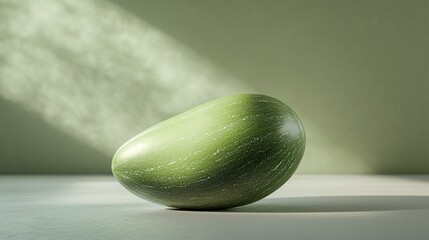 Wall Mural - Green stone rests on surface, sunlight beams