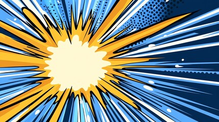 Wall Mural - Dynamic blue yellow comic book explosion radiant energy bursts. AI Generated