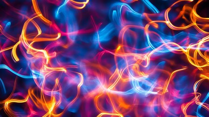 Poster - Abstract Light Trails: A Symphony of Blue, Orange, and Pink