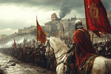 Crusaders march towards Constantinople during the Fourth Crusade in 1840