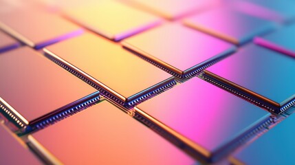 Poster - Abstract Patterns of Semiconductor Wafer Concept, Abstract Etched Designs on Semiconductor Wafer with Colorful Glow and Patterns in a Modern Digital Style