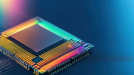 Poster - Abstract Patterns of Semiconductor Wafer Concept, Abstract Design of a Semiconductor Wafer with Colorful Lighting and Detailed Circuit Patterns