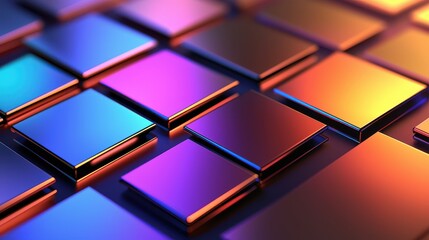 Poster - Abstract Patterns of Semiconductor Wafer Concept, Abstract Detailed View of Glowing Wafers with Vibrant Color Patterns and Reflections