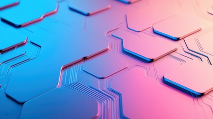 Poster - Abstract Patterns of Semiconductor Wafer Concept, Detailed Abstract Patterns on Semiconductor Wafer Surface with Colorful Gradient in Blue and Pink Shades