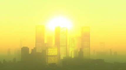 Wall Mural - Futuristic Japanese Skyline at Sunrise in Soft Golden Hues