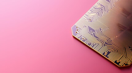 Poster - Abstract Patterns of Semiconductor Wafer Concept, Intricate Abstract Etchings on Silicon Wafer with Detailed Lines and Patterns Against a Soft Pink Background