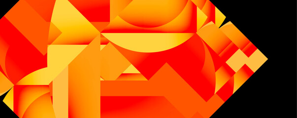 Poster - Abstract geometric composition with interlocking circular and angular shapes, featuring smooth gradients and sharp contrasts on a white background