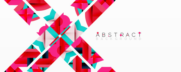 Poster - Abstract geometric composition with interlocking circular and angular shapes, featuring smooth gradients and sharp contrasts on a white background