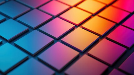 Poster - Abstract Patterns of Semiconductor Wafer Concept, Glowing Rectangular and Circular Patterns on a Wafer with Vibrant Color Gradients