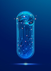 Wall Mural - concept of neuroscience or medical technology, graphic of brain pill combined with electronic pattern