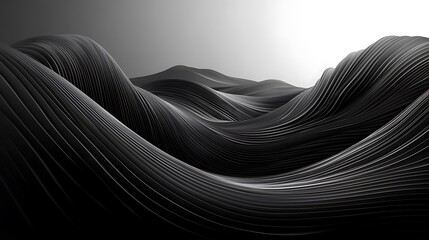 Poster - Abstract black waves landscape; digital art, bright background, website banner