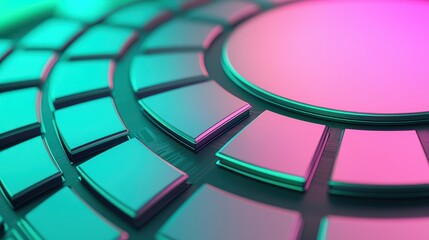 Poster - Abstract Patterns of Semiconductor Wafer Concept, Close-Up of Circular Grid Design with Glowing Elements in Vibrant Colors and Smooth Textures