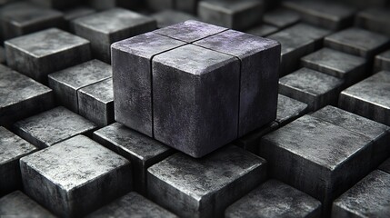 Sticker - Dark grey metal cubes subtly arranged create a strong geometric pattern. AI Generated