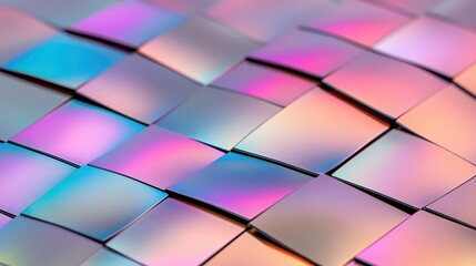 Poster - Abstract Patterns of Semiconductor Wafer Concept, Close-up of Colorful Repeating Square Patterns on Wafer Surface with Reflections and Iridescent Effects