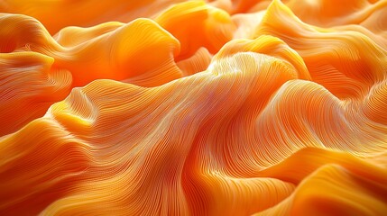Poster - Abstract orange fabric waves, flowing texture, soft light, background blur, design element