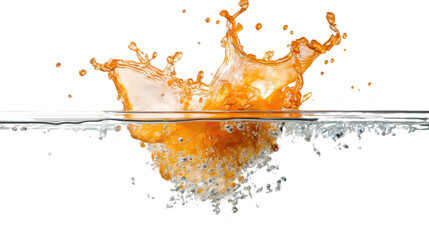 Poster - Orange juice splashing into water with transparent background
