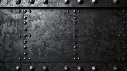 Poster - textured black metal surface with rivets and rugged appearance, ideal for industrial designs and backgrounds