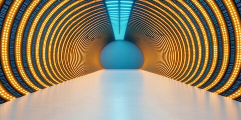 Wall Mural - Futuristic retail warehouse interior featuring illuminated tunnel and modern design elements