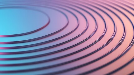 Poster - Abstract Patterns of Semiconductor Wafer Concept, Reflective Circular Patterns with Linear Etchings in Soft Pastel Gradient Colors and Dynamic Depth