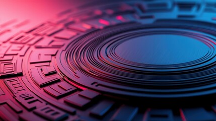 Poster - Abstract Patterns of Semiconductor Wafer Concept, Intricate Semiconductor Wafer Design with Circular Patterns and Linear Elements in Vibrant Colors