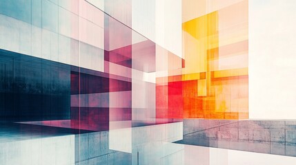 Poster - abstract geometric architecture with vibrant color layers and concrete elements